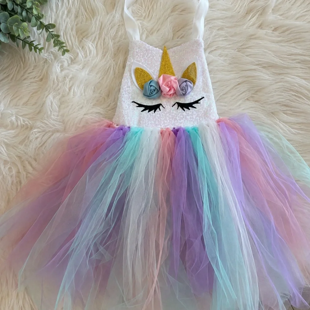 Unicorn Tutu Dress - Pastel Pink Purple Blue - Kids Costume